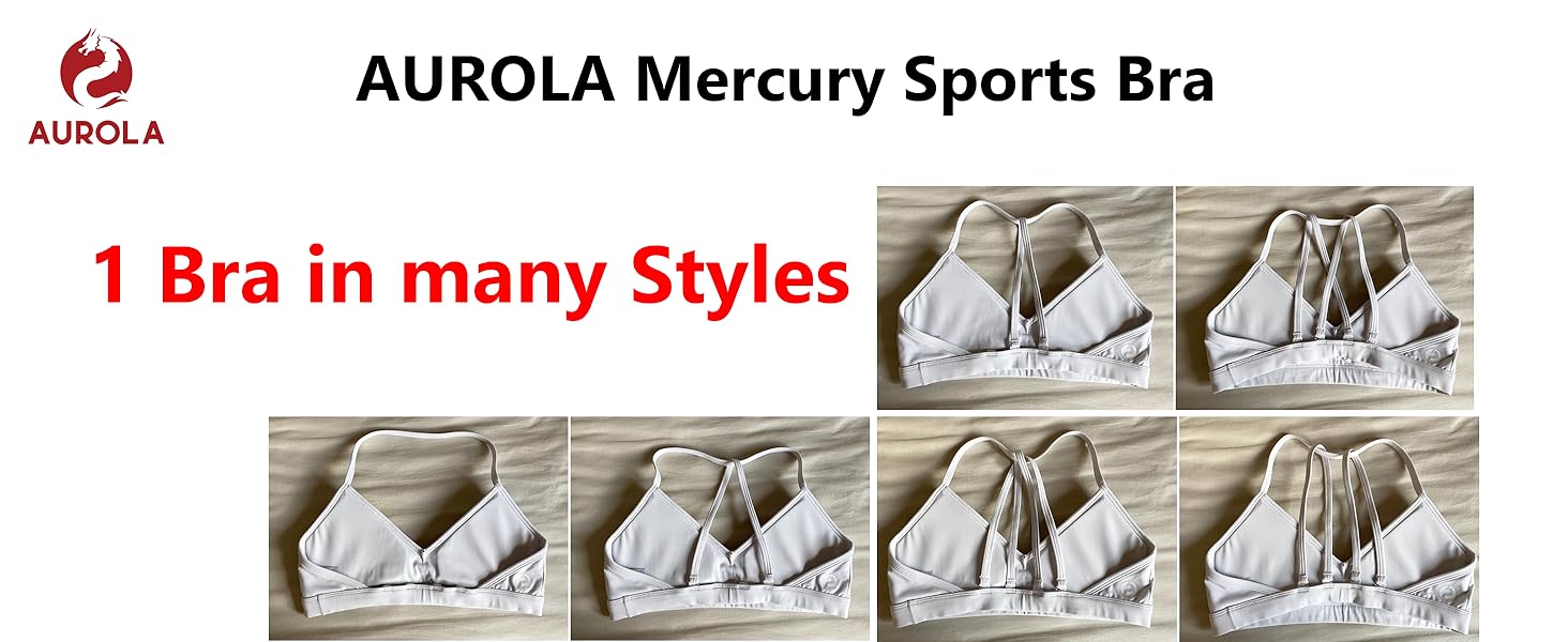 AUROLA Mercury Collection Workout Sports Bras Women Print logo Athletic Removable Padded Backless Strappy Minimal Top