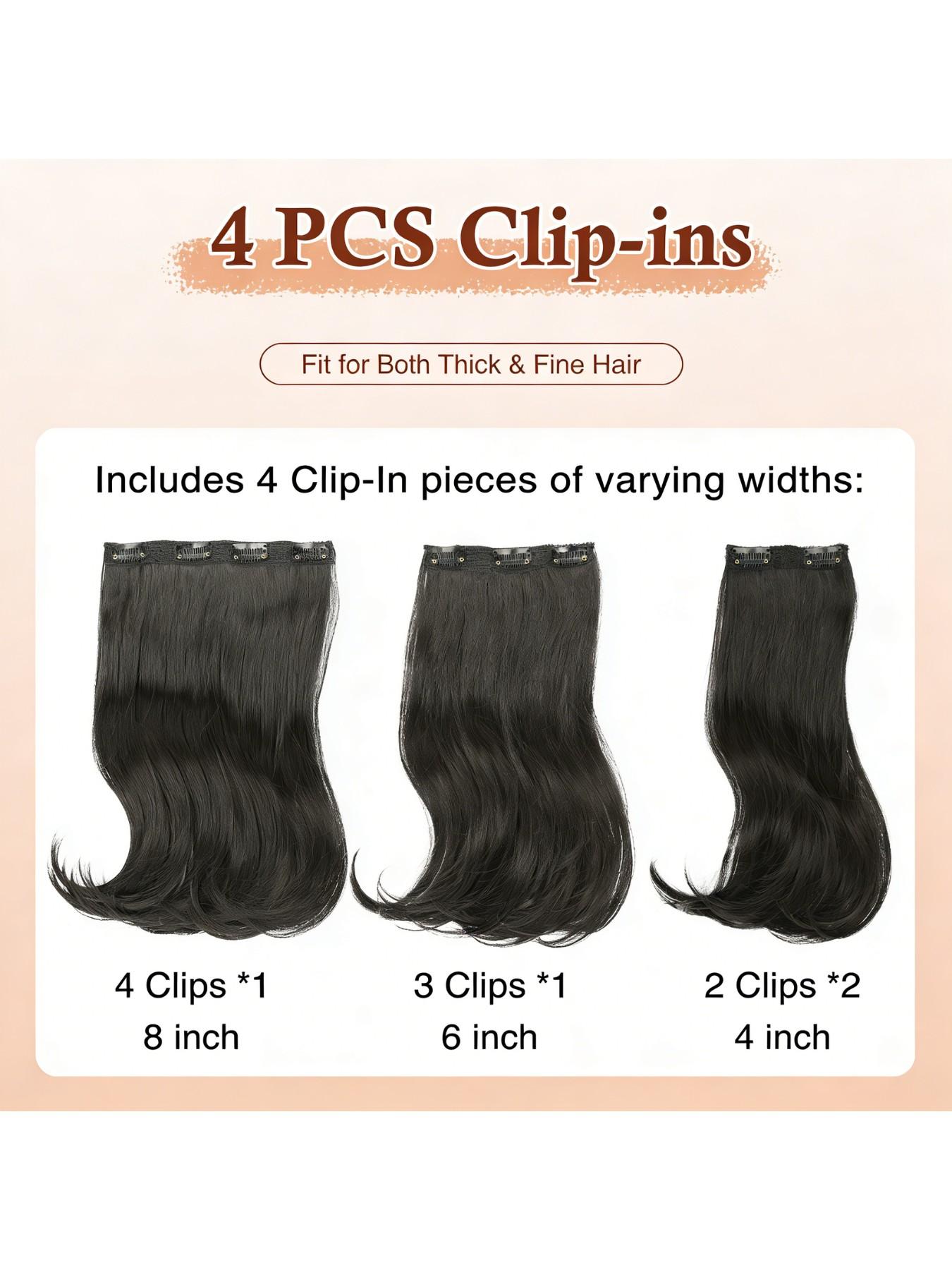 4-Piece Hair Extension Set, Medium Length Curly Synthetic Hair Clips, Invisible Hair Extensions for Women, Daily & Wedding Use