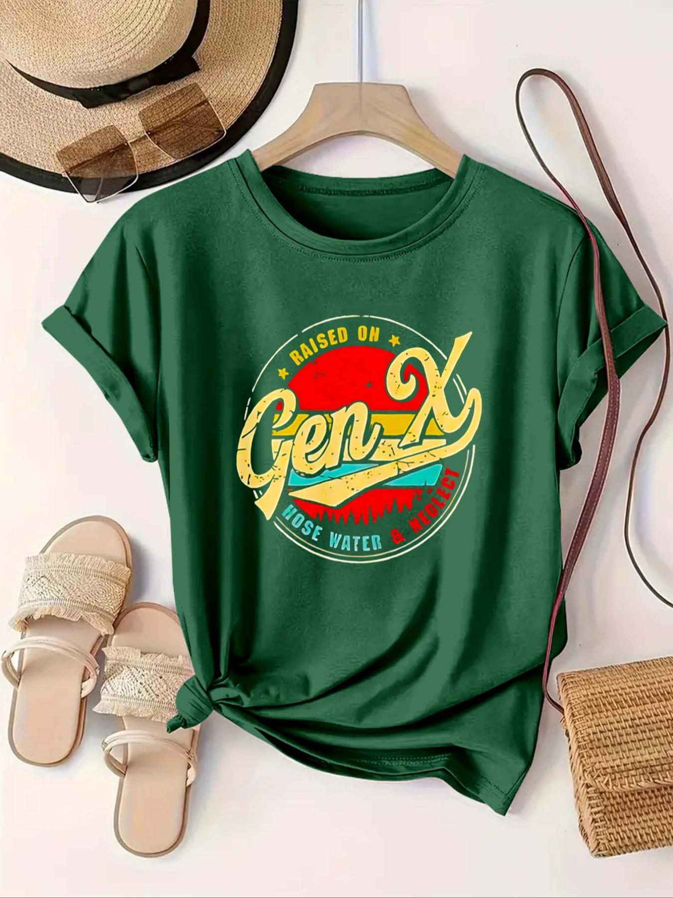 [Plus Size] Letter Print Round Neck Tee, Vintage Casual Short Sleeve Fitted T-shirt for Daily Wear, Women Plus Clothing for All Seasons, Womenswear