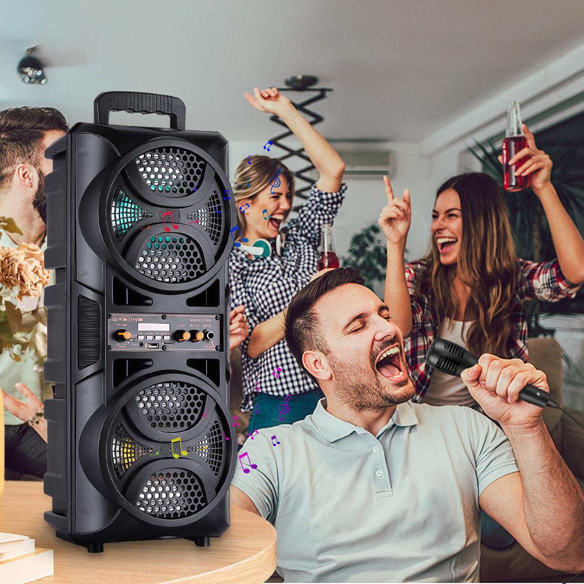 Bluetooth Speaker Wireless Rechargeable Portable PA Speaker 2 x 6.5“ Subwoofer Party Sound Box With Microphone Remote Control LED Lighting FM Radio Audio