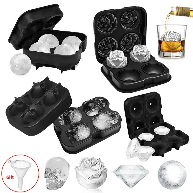 4-Pack Large Capacity Ice Cube Molds, Food-Grade Soft Silicone, Perfect for Whiskey, Cocktails, Coffee, Home Bar, Clear Bar