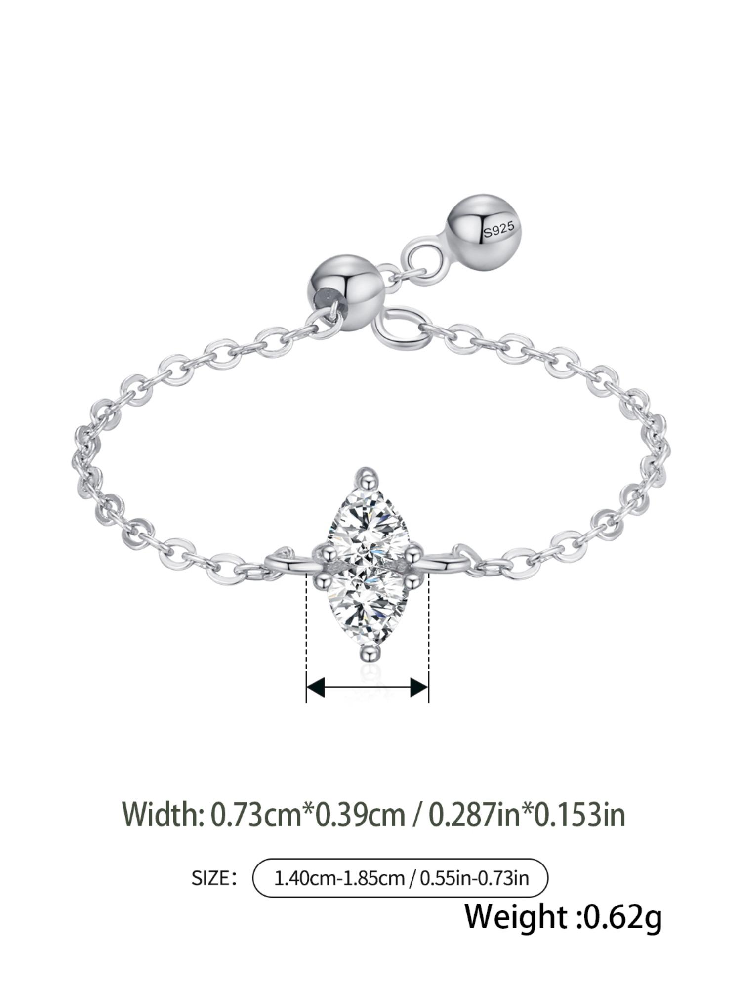 925 Sterling Silver Fashion Zircon Chain Adjustable Ring, Wedding Engagement Jewelry for Women, Trendy All-match & Exquisite Jewelry for Birthday Gift, Wedding Promise Rings