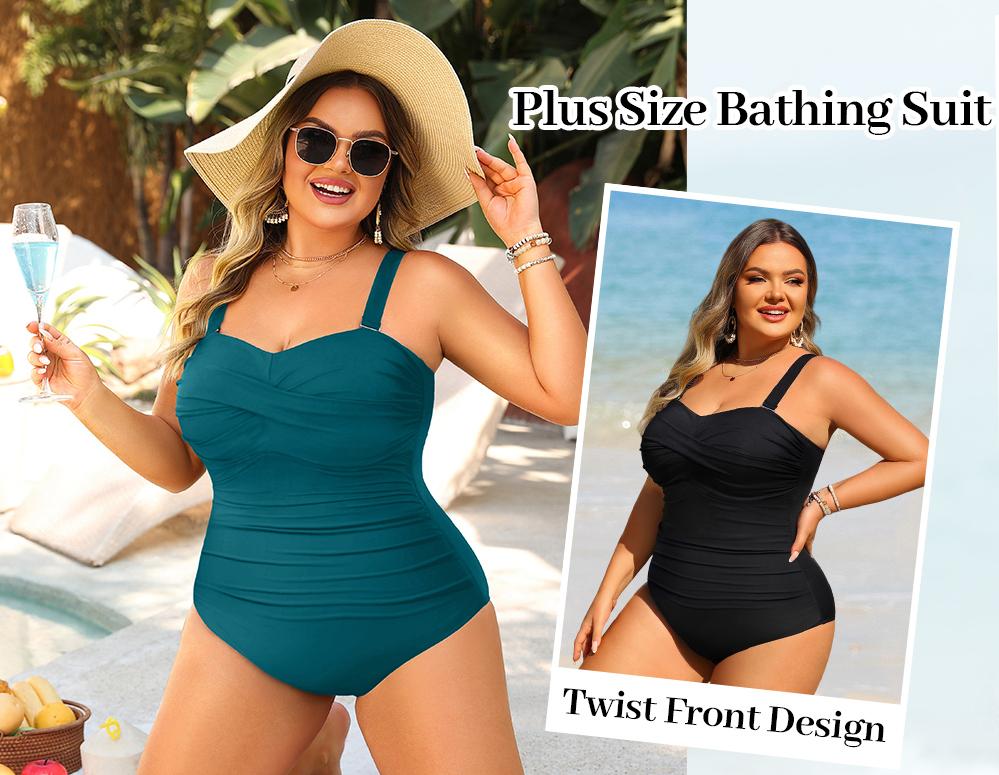 Aqua Eve Womens Plus Size One Piece Swimsuit - Ruched Tummy Control Bathing Suit Twist Front Swimwear