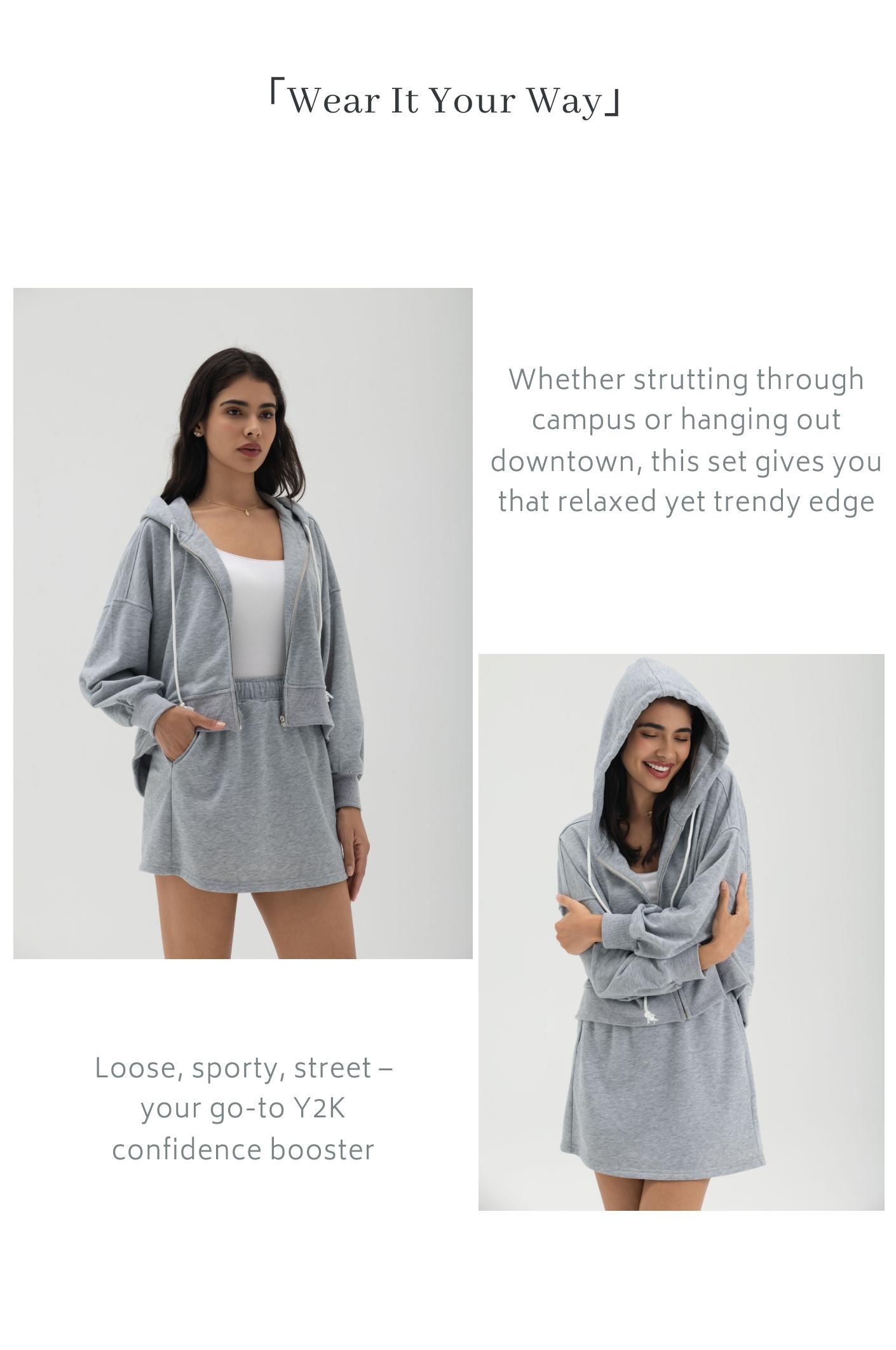 【Two Options, Not a Set】Florboom Women’s Oversized Hooded Zip Front Sweatshirt & Skirt Two Piece Set, Casual Long Sleeve Hoodie Top with Zipper, Elastic Waist Pocket Skirt, Relaxed Athleisure Outfit for Streetwear, Travel & Lounge,Valentine's Day