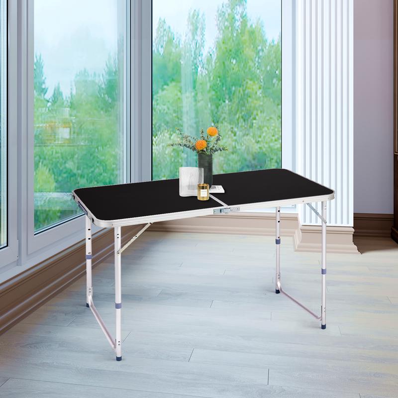 Folding Table 4 Foot Portable Heavy Duty Plastic Fold-in-Half Utility Table Small Indoor Outdoor Adjustable Height Folding with Carrying Handle, Camping and Party, Black Folding Table 4 Foot Portable Heavy Duty Plastic Fold-in-Half Utility Table Small Indoor Outdoor Adjustable Height Folding with Carrying Handle, Camping and Party, Black