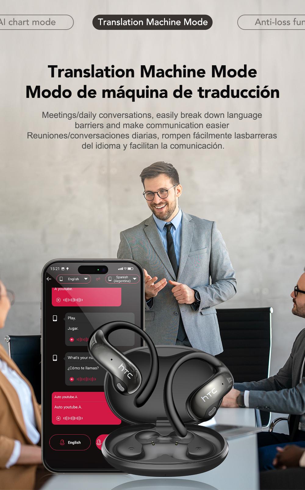 HTC NE19 AI Translation Earbuds Open Ear Wireless Headphones 134 Languages Translatable Bluetooth Smart Earphones