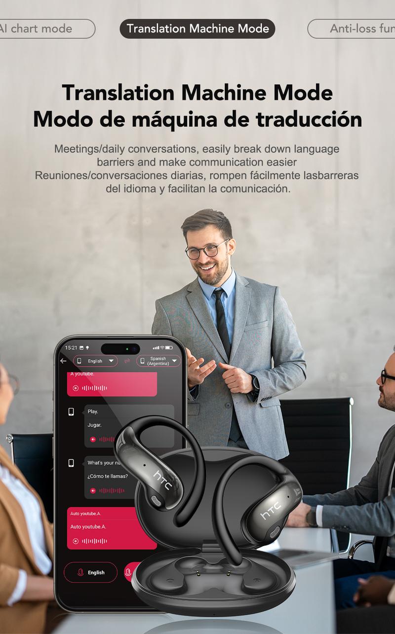 HTC NE19 AI Translation Earbuds Open Ear Wireless Headphones 134 Languages Translatable Bluetooth Smart Earphones