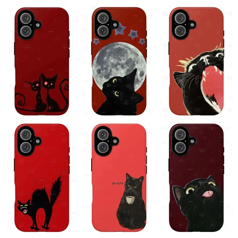Grunge Dark Red Cat Case |   Funny Peeking Blep Kitten Art |   Aesthetic Gothic Punk Rock Statement Cover |   for iPhone 17/16/15/14/13/12/11ProMax Plus , suitable for both men and women, Perfect Gift for Women Men.A gift for the fans.