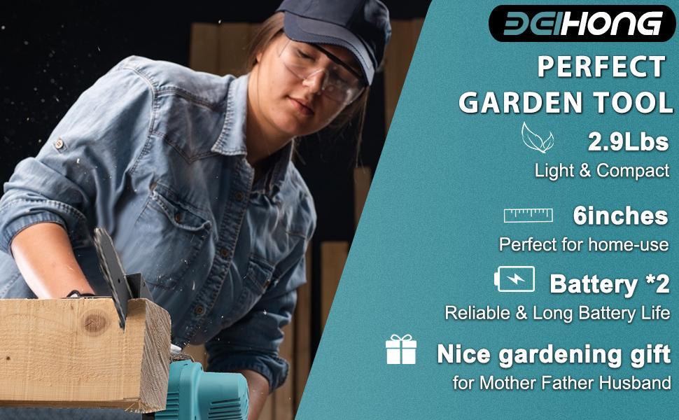 21V Mini Chainsaw, 6 Inch Portable Electric Chainsaw Cordless with 2 Batteries  Security Lock, Small Handheld Chain saw for Tree Branches, Courtyard, Household and Garden, Father's Day Gift for Men Dad Husband Women