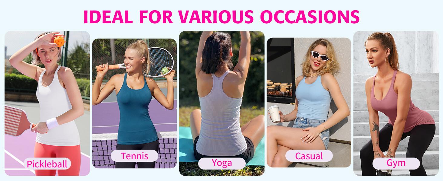 ATTRACO Ribbed Workout Tank Tops for Women with Built in Bra Tight Racerback Scoop Neck Athletic Top SpringStatements