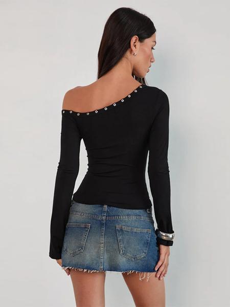 Women's Long Sleeve off Shoulder Top, Casual Knitted Fabric, Perfect for Spring & Fall Seasons, Stylish Design for Daily Wear, Basic Womenswear