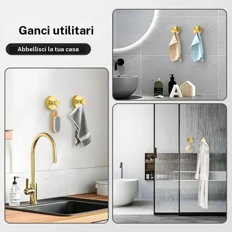 Strong Suction Hook Set, 4/6 Pieces, Reusable, No Drilling Required, Perfect for Towels, Shower, Coats, Closet Doors, Keys, Utensils