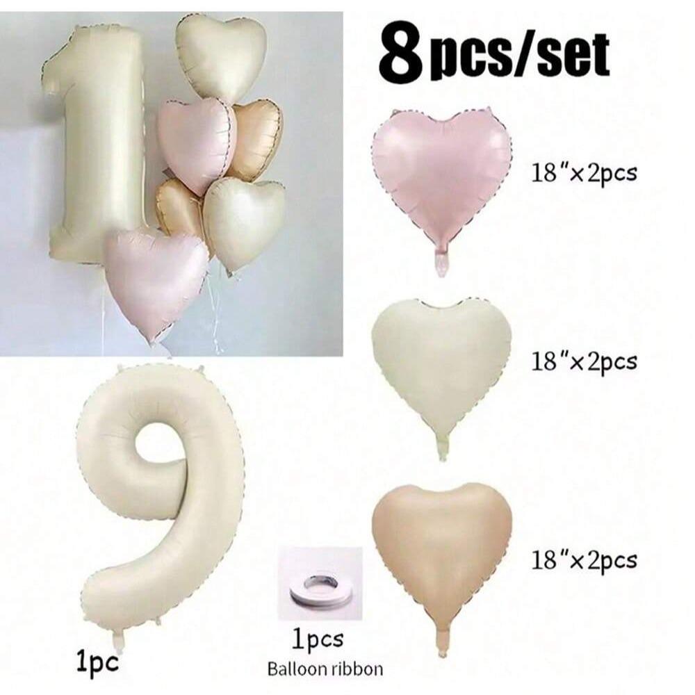 Aluminum Foil Heart Number Balloons Set of 8, Perfect for Birthday Parties, Decorative Party Supplies, Fun and Festive Decoration