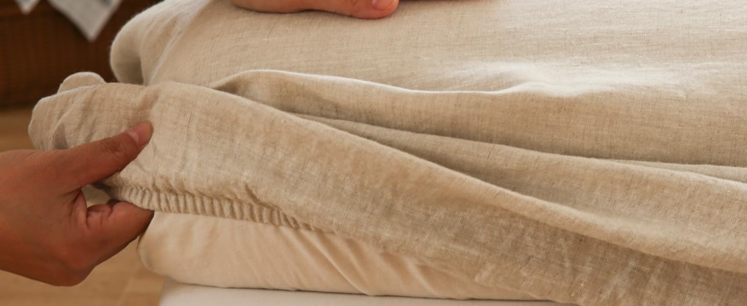 Simple&Opulence 100% Washed Linen Sheet Set, Natural France Flax Bed Sheet, Breathable,Ultra Soft,Farmhouse Bedding, Flat Sheet, Fitted Sheet, Pillowcase