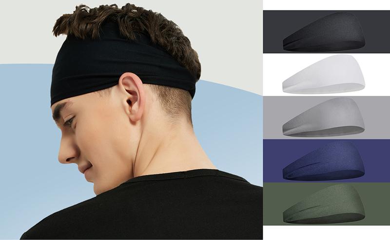 Sports Headbands for Men (5 Pack) - Moisture Wicking Workout Headband, Headbands for Men & Women | Sweat-Wicking, Secure Fit, Adjustable - Ideal for Running, Fitness, Basketball & Tennis