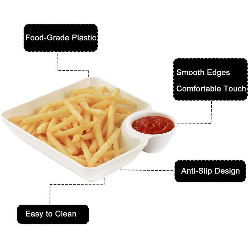 4pcs PP Divided Plate Large Dumpling Dish with Vinegar Bowl, American Style Tableware, Home Square Watermelon Plate, Salad Serving Plates, Heat Resistant