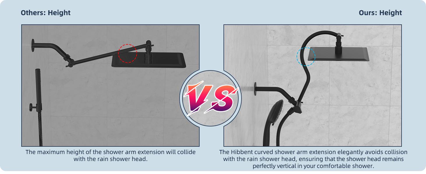 Hibbent 12'' All Metal Shower Head, High Pressure Rainfall Shower Head/Handheld Showerhead Combo/ 12'' Adjustable Curved Shower Extension Arm, 7-Spray, 71'' Hose, Showerhead Holder, Matte Black showerhead combo