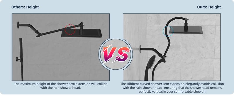 Hibbent 12'' All Metal Shower Head, High Pressure Rainfall Shower Head/Handheld Showerhead Combo/ 12'' Adjustable Curved Shower Extension Arm, 7-Spray, 71'' Hose, Showerhead Holder, Matte Black showerhead combo