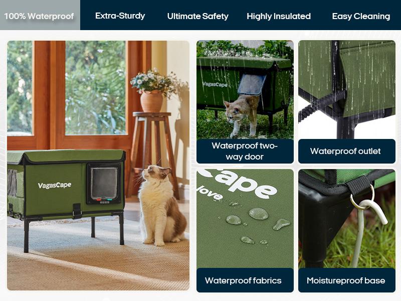 Vagascape Heated Outdoor Cat House, Heated Bowl, Thermostat & Overheat Protection with Auto Shutoff, Warms in ~3s & Energy-Saving – Waterproof, Insulated & Elevated, 12mm Fiberglass Frame, Escape Door & Window, UL-Tested Heating Core Vagascape Heated Outdoor Cat House, Heated Bowl, Thermostat & Overheat Protection with Auto Shutoff, Warms in ~3s & Energy-Saving – Waterproof, Insulated & Elevated, 12mm Fiberglass Frame, Escape Door & Window, UL-Tested Heating Core