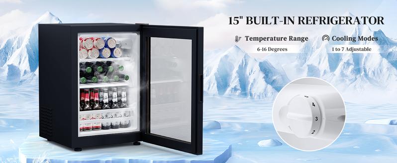 BROTTAR Coffee Bar Cabinet with Fridge, Liquor Cabinet with LED Lights & Glass Holder, Mini Fridge Cabinet with Wine Storage, Human Body Sensor, Sideboard Buffet Table for Kitchen Dining Room, Black