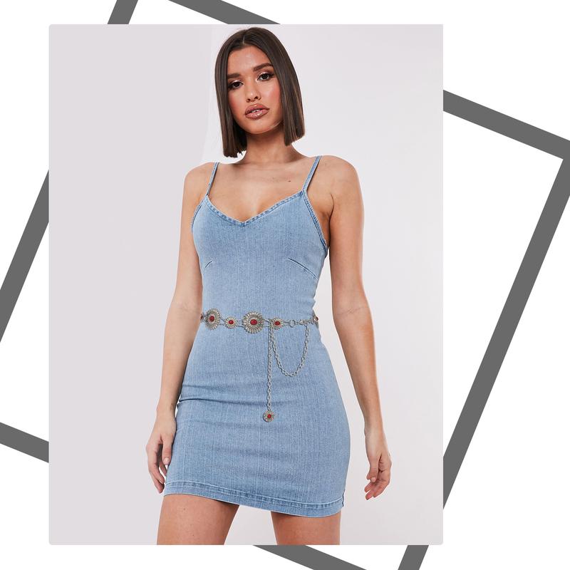 XZQTIVE Womens Metal Chain Dress Belt Hollow Out Sweater Belt Decorated White Gem Skinny Waist Belt Western Metal Concho Chain Belt