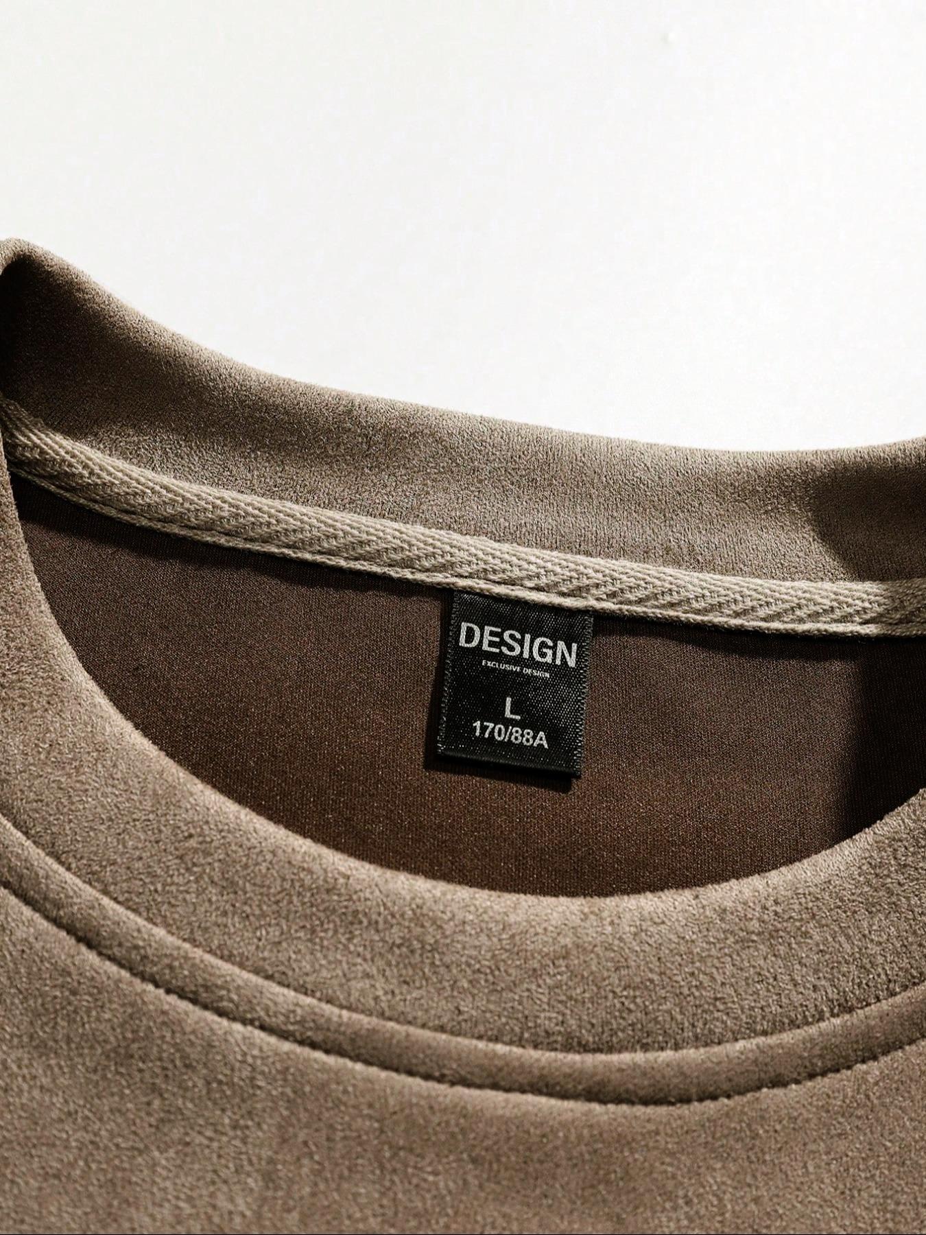 Men's Solid Color Plain Round Neck Drop Shoulder Long Sleeve Fleece Sweatshirt, Casual Fit for Fall & Winter, Comfortable Daily Wear