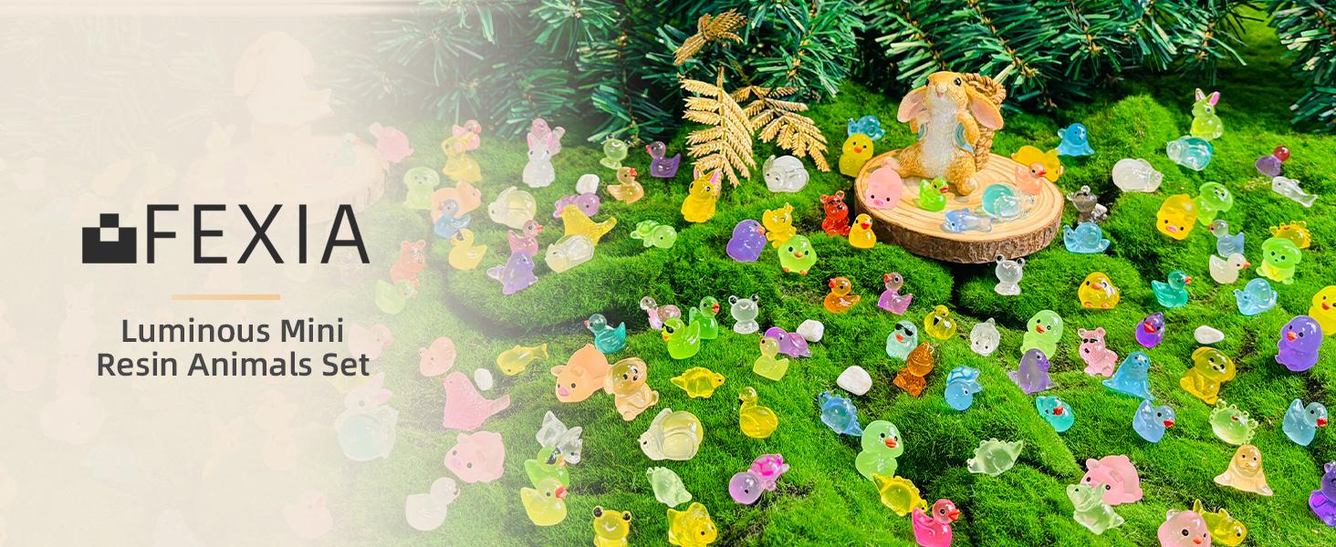 100 Pcs Mini Resin 20 Types Glow in the Dark Tiny Figurines Bulk Set for DIY Aquarium Landscape and Decoration Desk Pets and Miniature Accessories