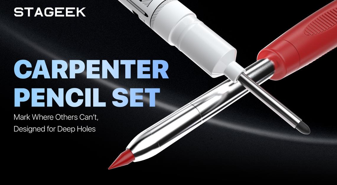 STAGEEK 4 Pack Carpenter Pencil with Sharpener, Mechanical Pencils Set with 52 Refills (Red, Black, Yellow,Green), Deep Hole Marker Construction Heavy Duty Woodworking Pencils - With Case,All-in-One DIY &Tools and Gadgets, Hand Tools