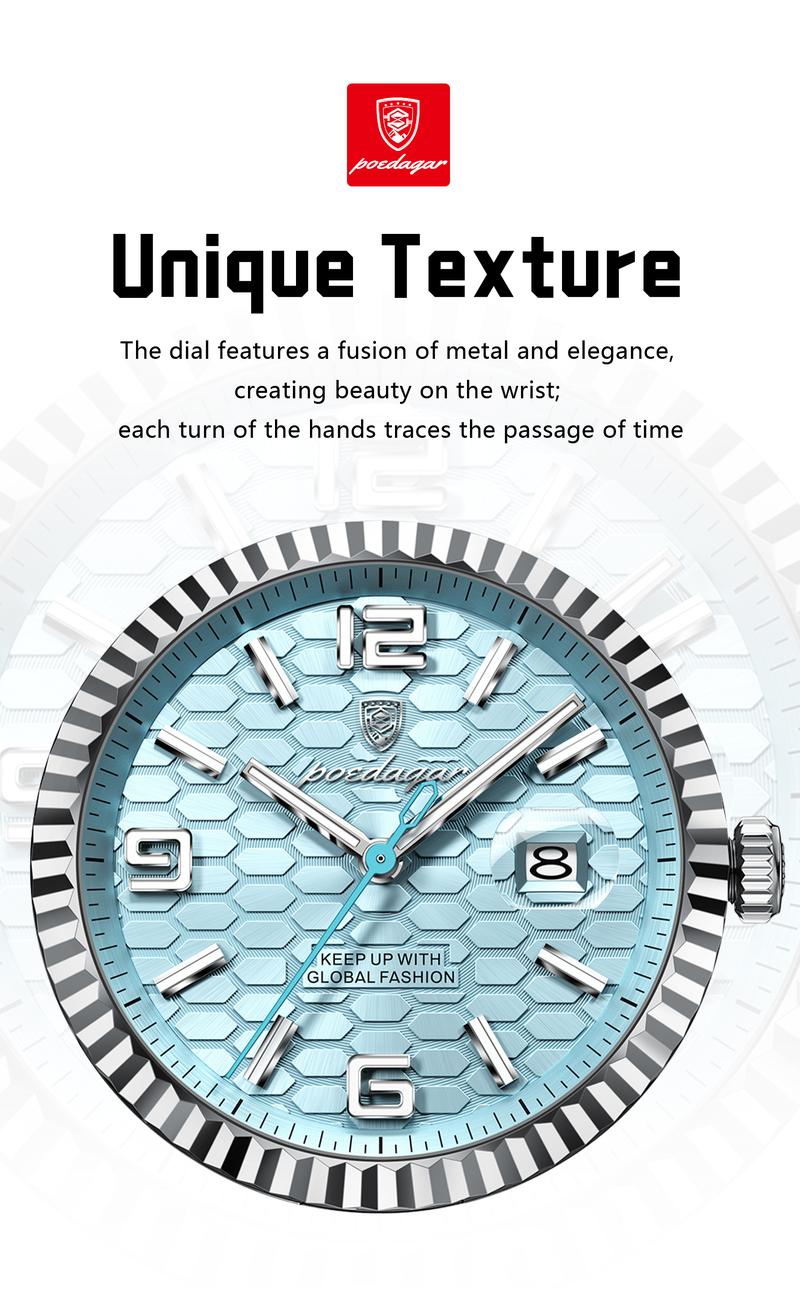 Poedagar original high-quality men's watch, waterproof, luminous, date, luxury, stainless steel quartz watch, men's watch, Modern Fashionable Wristwatch