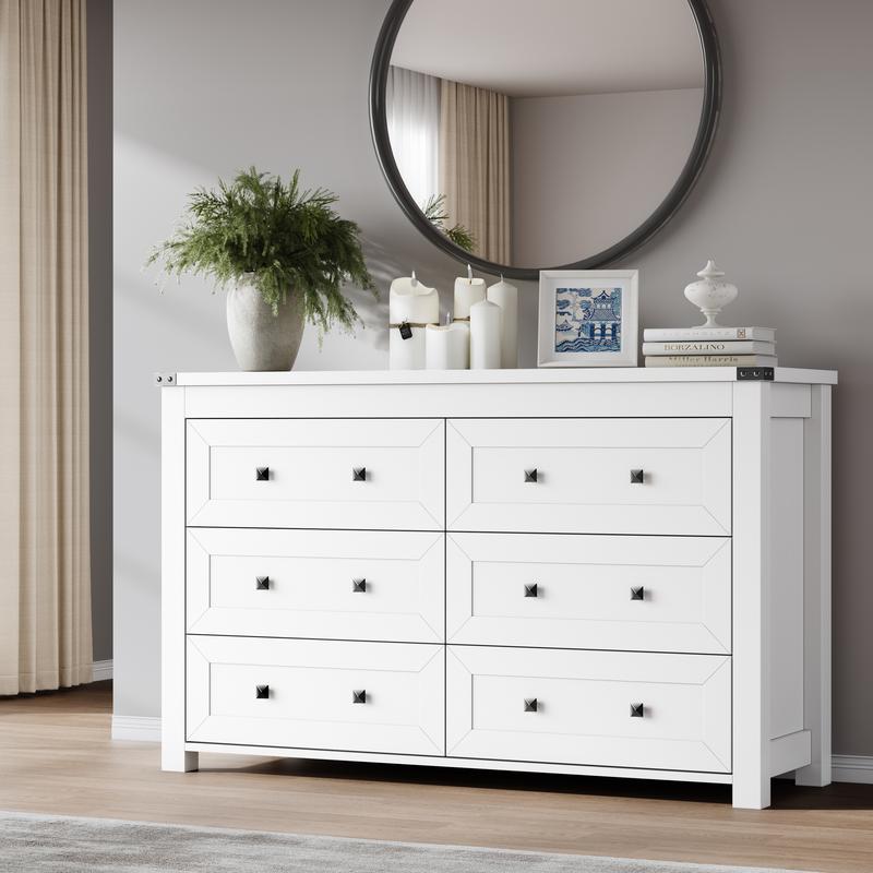 White Dresser 6 Drawer Dresser for Bedroom, Modern Wood Chest of Drawers with Metal Handles, TV Stand and Storage Cabinet for Living Room, Hallway, Nursery, Closet White Dresser 6 Drawer Dresser for Bedroom, Modern Wood Chest of Drawers with Metal Handles, TV Stand and Storage Cabinet for Living Room, Hallway, Nursery, Closet