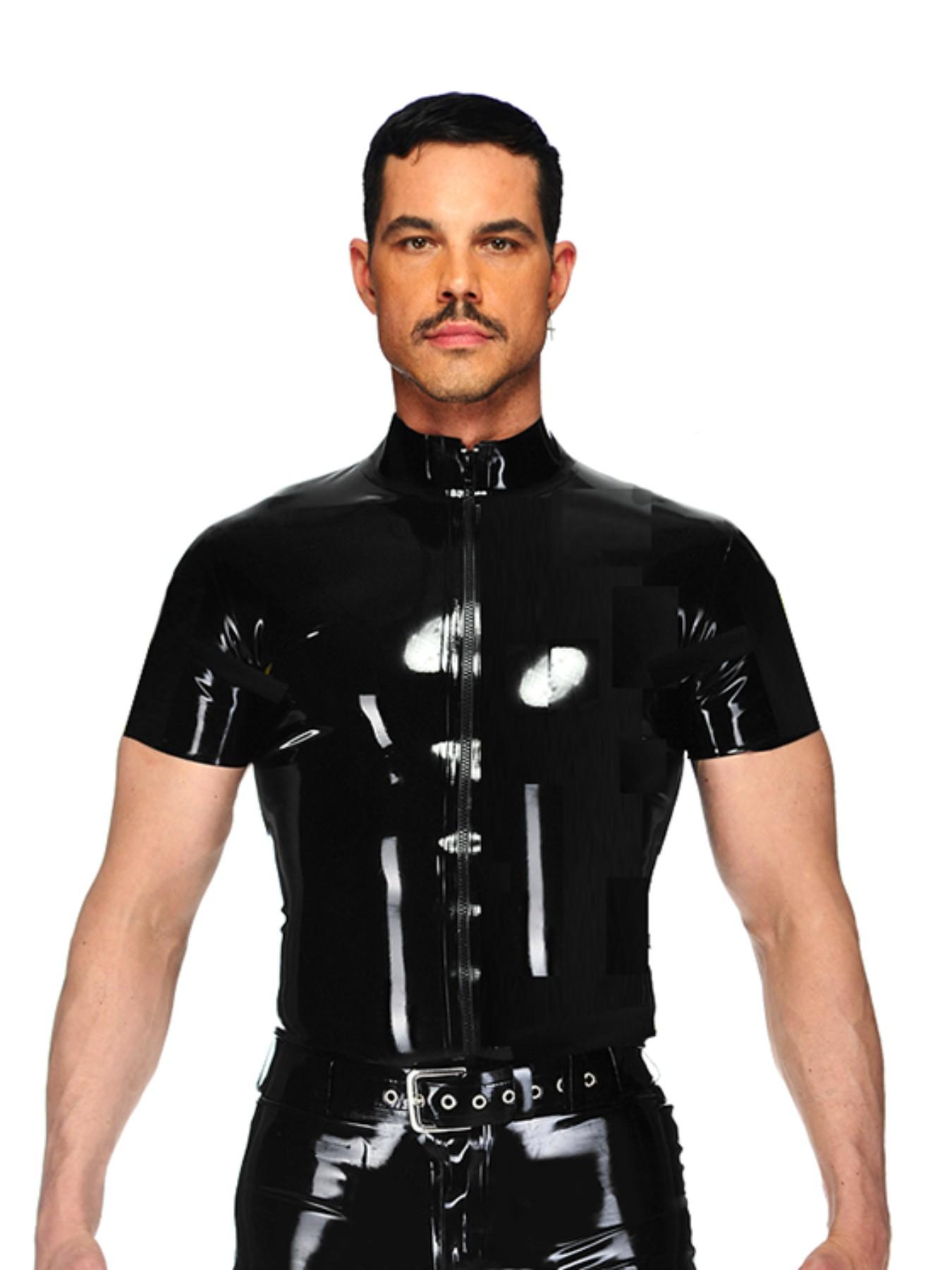 Men's Motorcycle Style Slim Fit Short Sleeve Top, European and American Fashion, Stage Bar Performance Wear, Trendy Men's Clothing