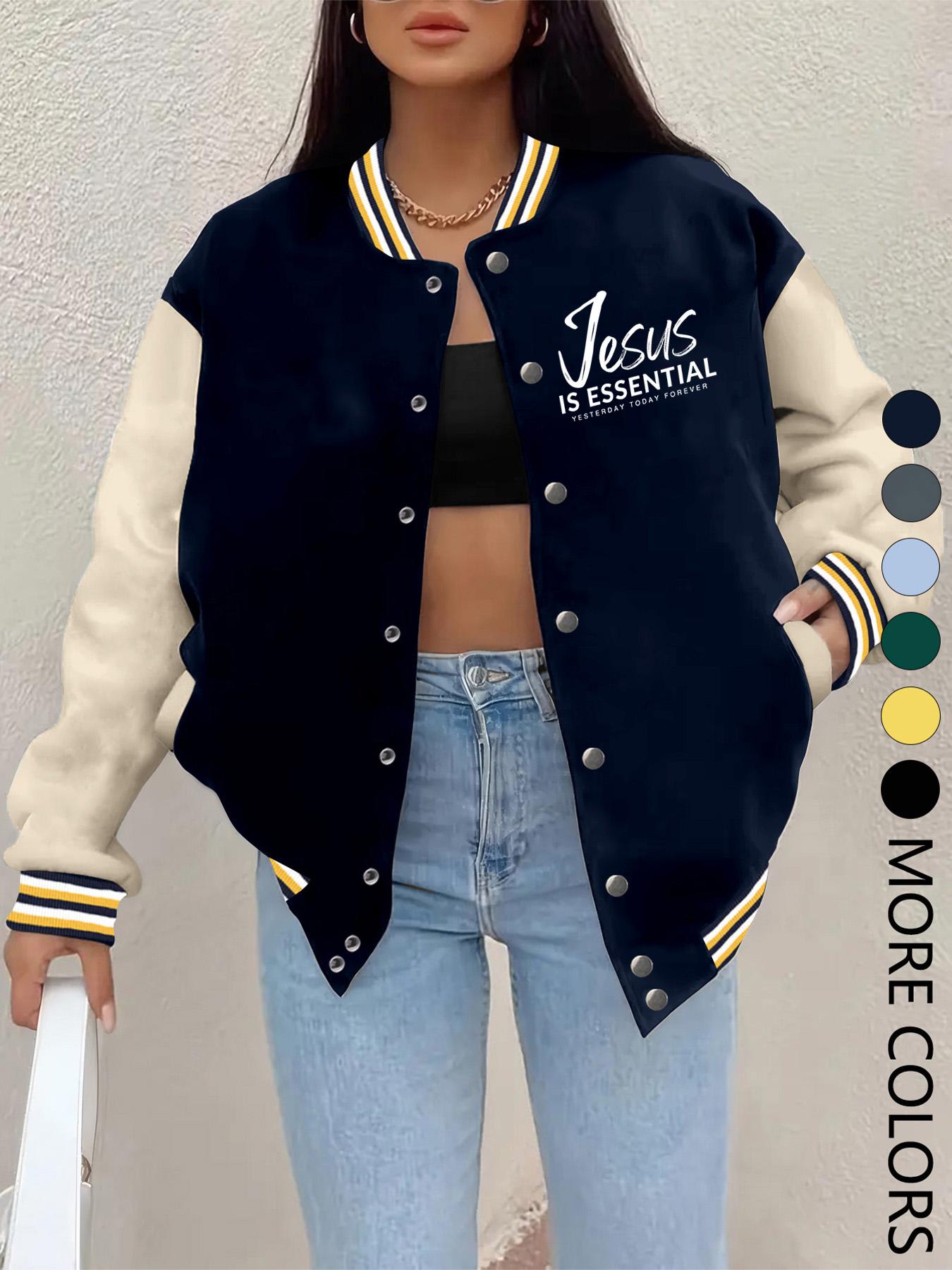 New Women's Baseball Jacket Fall Winter, Creative Letter Print, Casual Sporty Coat, Casual Athletic Jacket, Comfortable Versatile Jacket, Multiple Trend Colors, Fashionable Outerwear, Womenswear