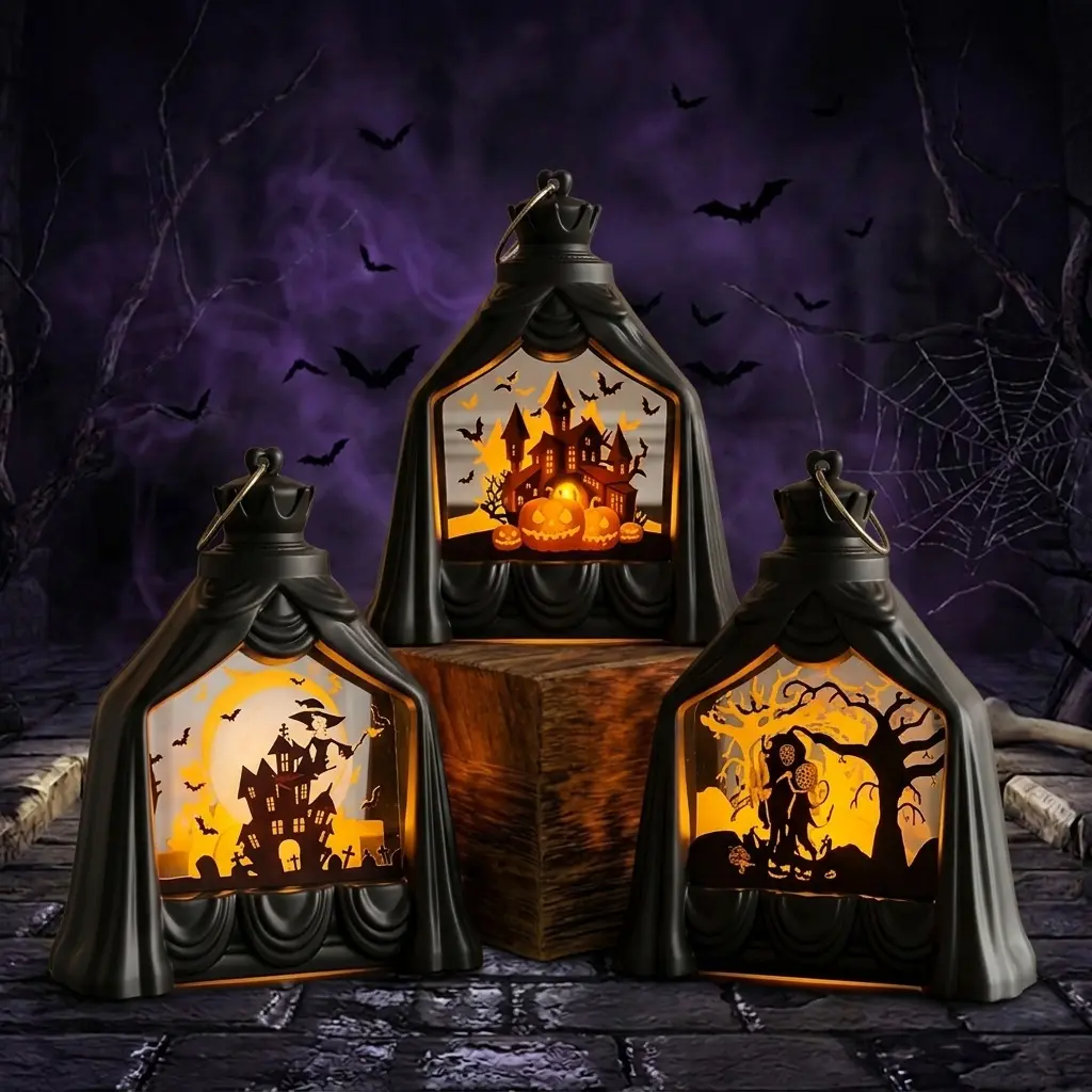 Halloween decorations, electronic candles, portable pumpkin lanterns, wind lanterns, ambient night lights, Halloween scene props and cloth