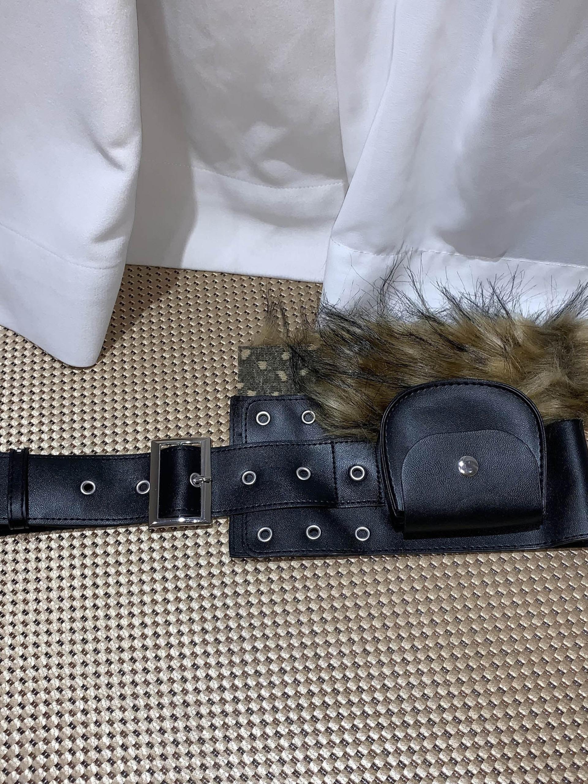 Wide Belt Mini Waist Bag, Plush Oval Mouth Pouch, Tummy Pouch, Stage Performance Costume Accessory, Patchwork Design, All Seasons Wear