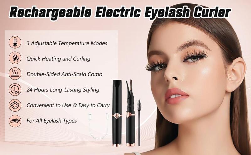 Heated Eyelash Curler, Electric Eyelash Curler Rechargeable, Portable Eyelash Curler, Mini USB Eye Lash, Quick Curling Long-Lasting, ABS Makeup Tools Gift for Women Girls