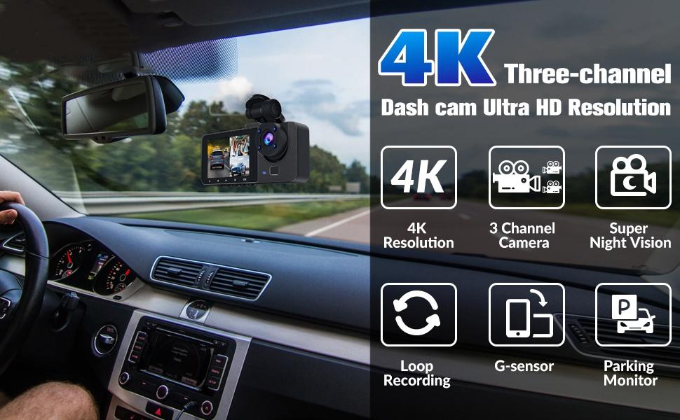 Dash Camera for Cars,4K Full UHD Car Camera Front Rear with Free 32GB SD Card,Built-in Super Night Vision,2.0'' IPS Screen,170°Wide Angle,WDR, 24H Parking Mode, Loop Recording，driving recorder，keep on driving，trafficCamera，dashCam，dash cam videos 4K