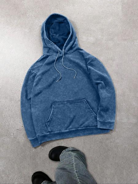 Street life men's graphic print long-sleeved hooded sweatshirt, cotton washed and distressed with pockets loose sports hoodie