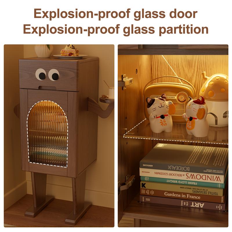 Robot Nightstand, 100% Solid Wood - No MDF, Mid Century Modern Design with Drawers, Adjustable Dividers, Sensor Light, Ideal for Cozy Atmosphere