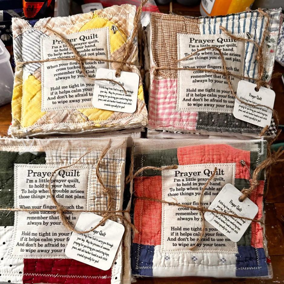 Vintage Prayer Blanket Square with Cross Inside, Mini Handmade Quilt, Colorful Stitched Blessing Poem Throw, Home Decor Gift Idea # GLOBAL PICKS