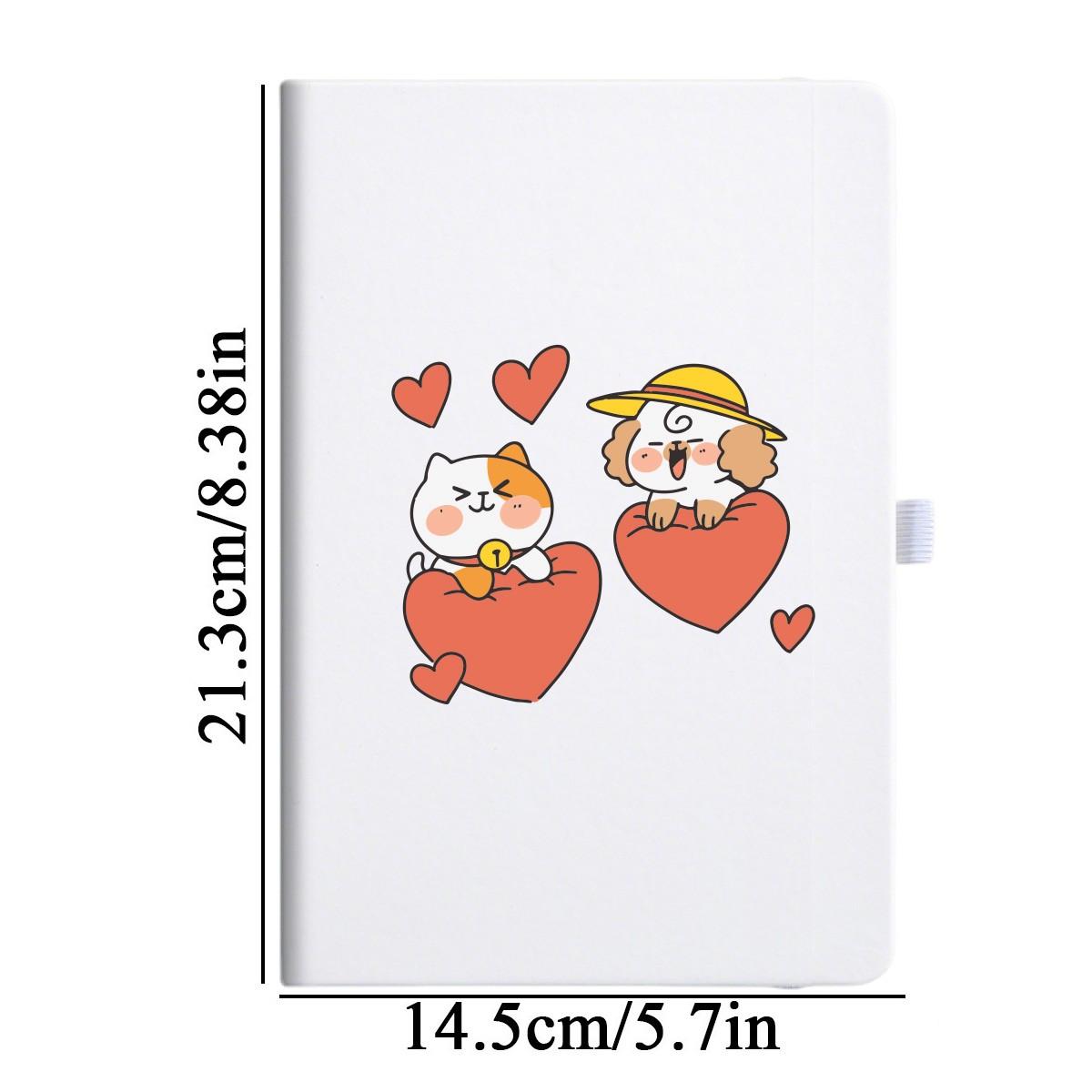 Cute Cartoon Cat Dog Theme Notebook, A5 Banded Notebook, Thick Office Notepad, 200 Pages Diary Book, 1pcs