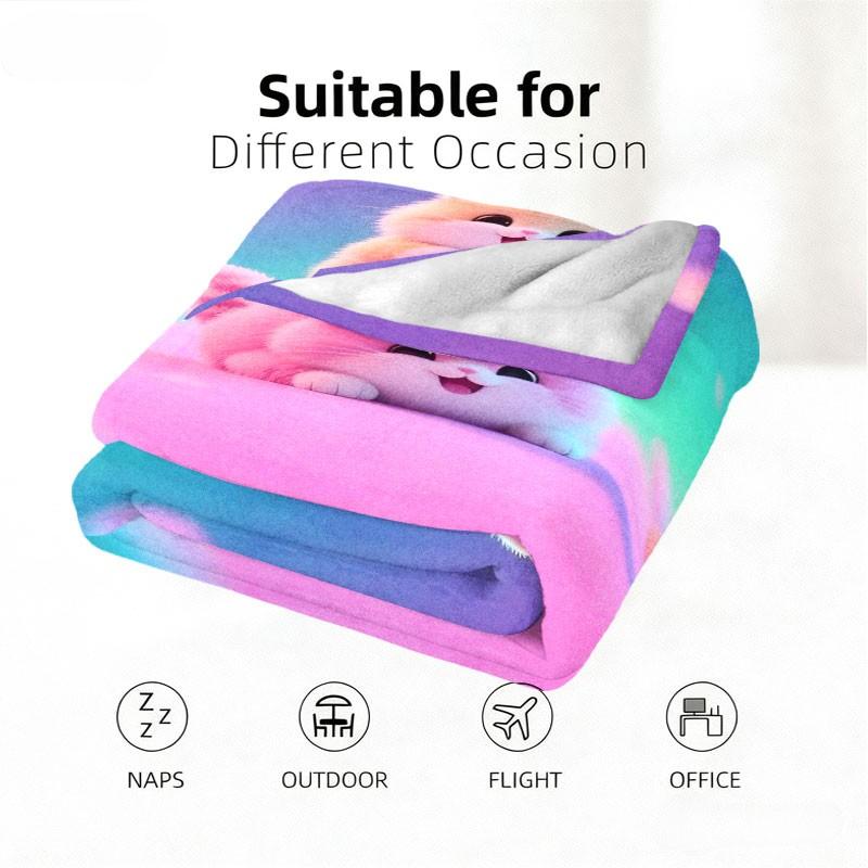 Rainbow Three Cats Pattern Blanket, Soft Warm Plush, Cute Cartoon Design, Home Bedroom Essential, Multi-Purpose