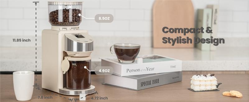 【Springtok】Gevi Electric Coffee Grinder | 35 Grind Settings | Conical Burr for Espresso, Drip, French Press & More | Anti-Static Design, White
