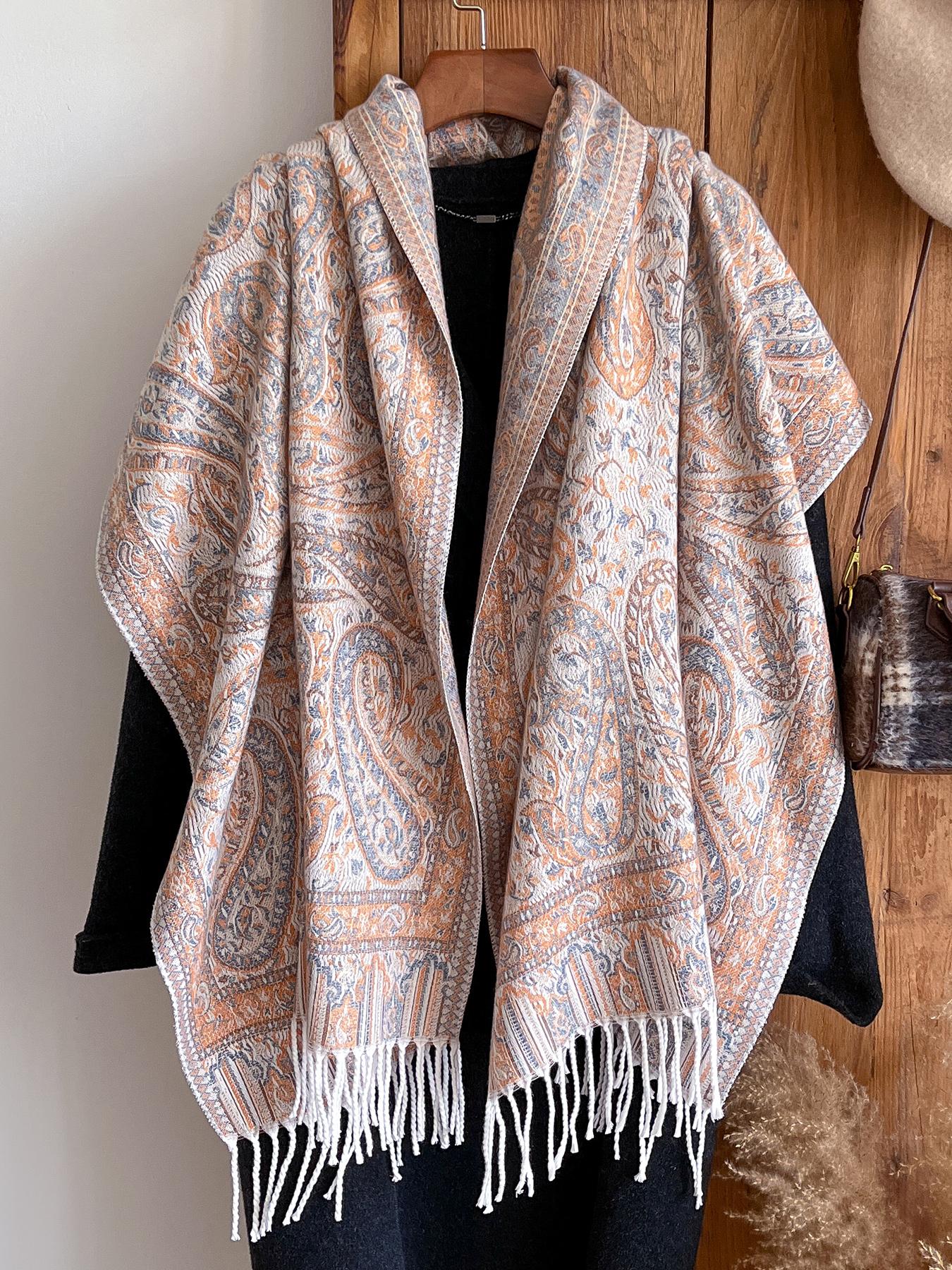 Women's Boho Style Paisley Print Scarf, Fall Winter Woven Fabric, Fitted Design, Soft Warm Accessory for Daily Wear & Modern Fashion