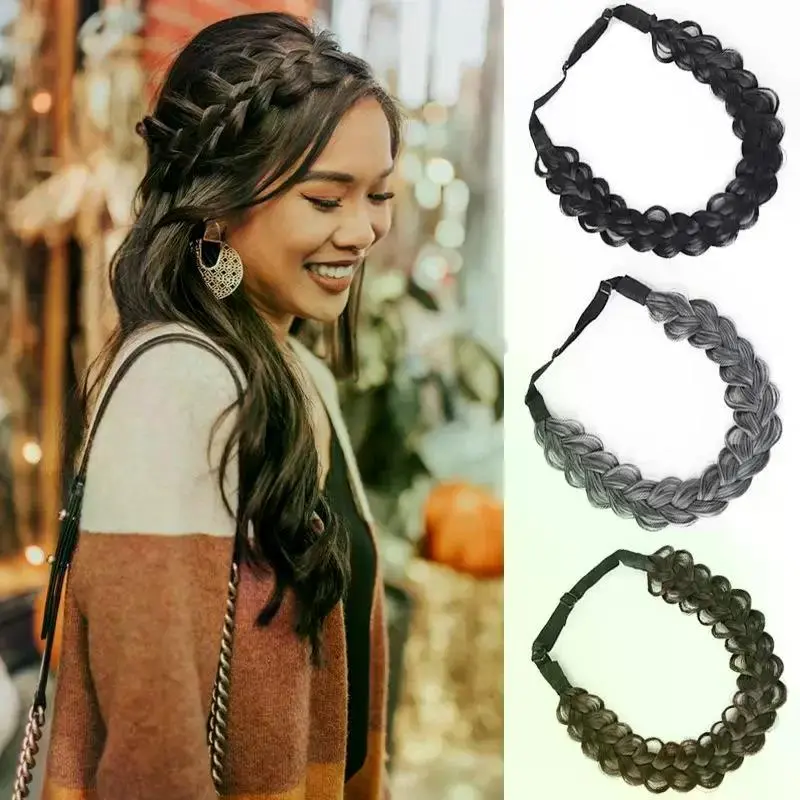 1 Pcs Elastic Band Synthetic Premium Adjustable Handmade Wig Braided Hair Fashion Braiding Hair Headband Headwear For Women