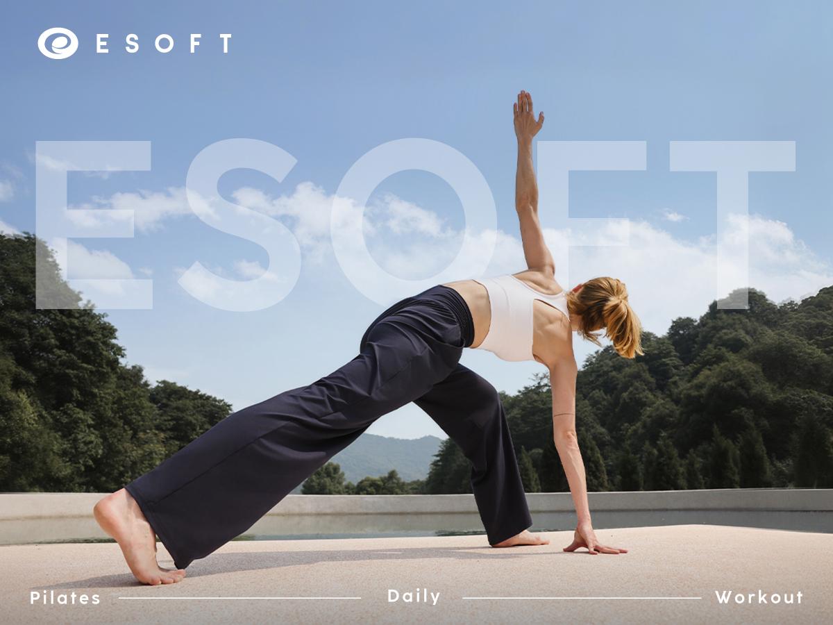 ESOFT Women's Wide Leg Pants High Waisted Lounge Soft Loose Yoga Pants with Pockets Comfy Elastic Cozy Sweatpants Outdoorfun SpringStatements