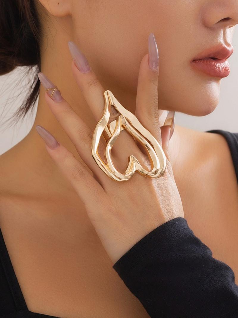 Fashion Hollow out Heart Design Double Layered Exaggerated Ring, Fashion All-match Accessories for Women & Men, Delicate Jewelry for Party