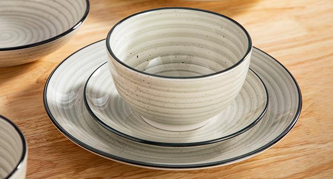 vancasso Bonbon Beige Dinner Set, 24 Pieces Dinner Sets for 6 People, Handpainted Swirls Plates and Bowls Set in Rustic Look, Include Dinner Plates, Dessert Plates, Pasta Bowls and Cereal Bowl Tableware Serving