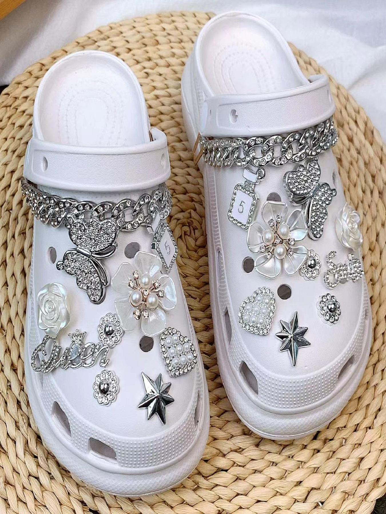 Rhinestone Decorated Shoe Charm, Cute Butterfly & Flower & Chain Design Shoe Decoration for Women's Clogs, Fashionable Shoes Decorations for Clogs, Rhinestone Shoes Charms