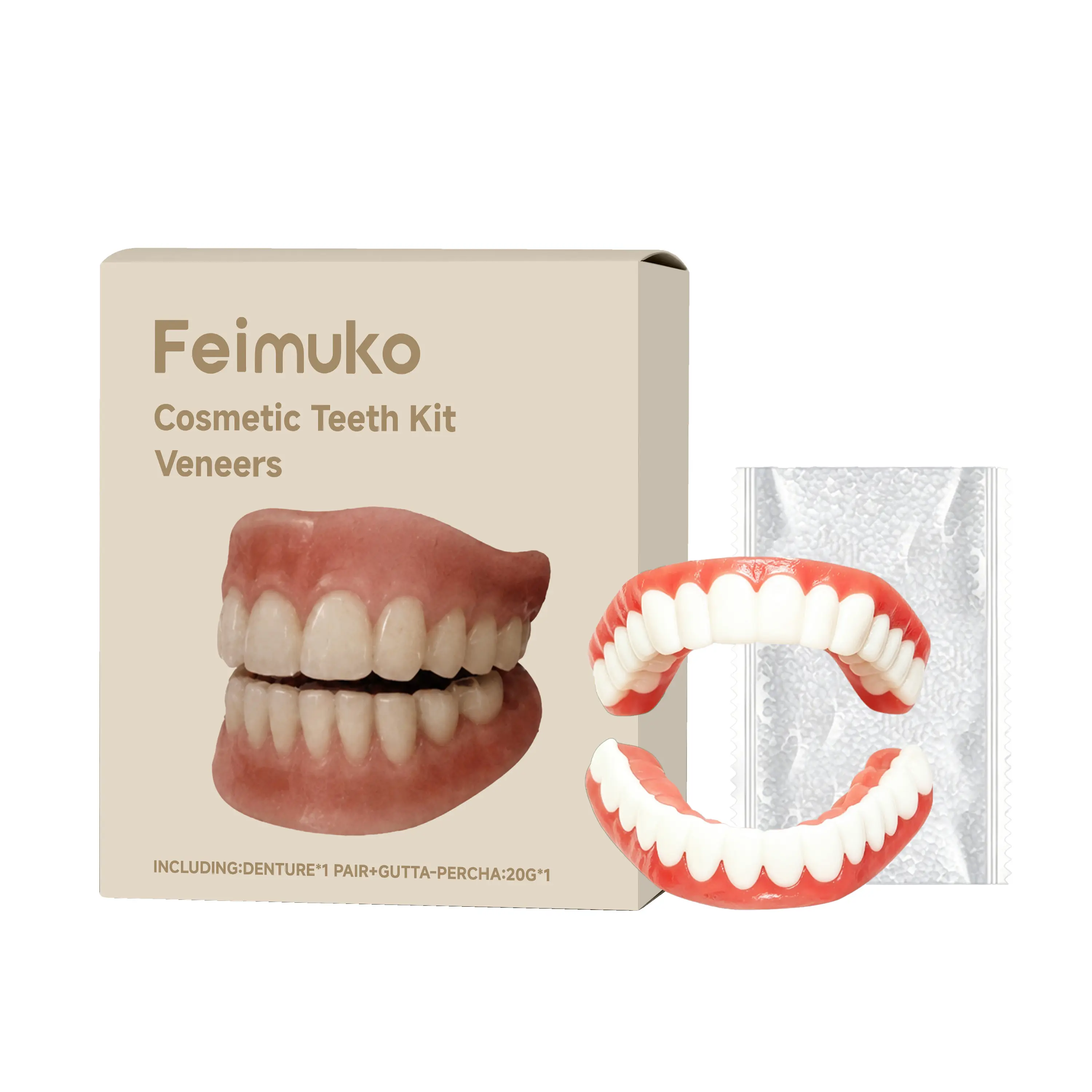 Feimuko Denture Beauty Kit, Natural-Looking Denture Set, Comfortable Secure Fit, Easy to Use for Daily Wear