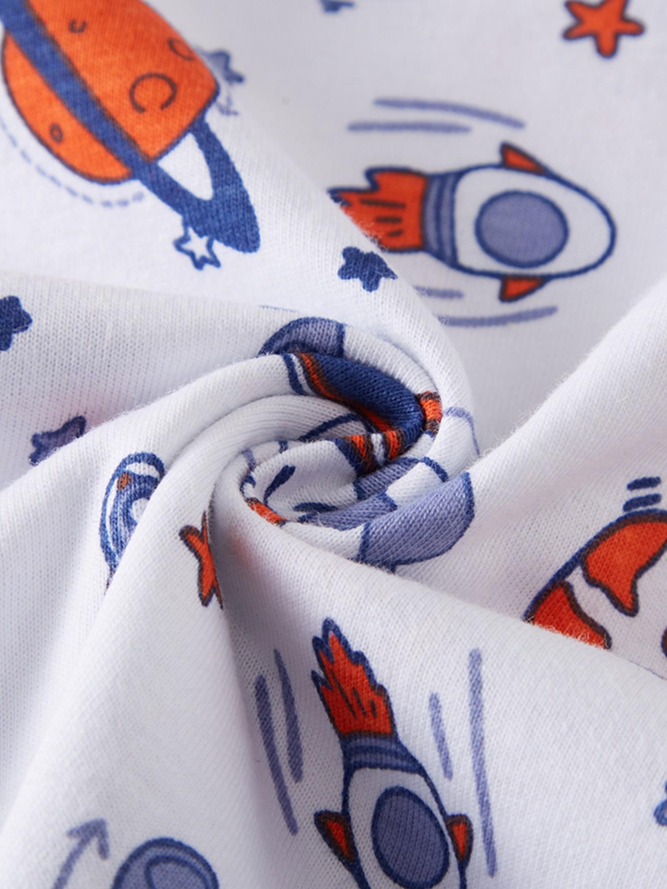 Boys' Cute Astronaut Space Print Pajama Set, Summer Breathable Soft Sleepwear, Short Sleeve Fitted Casual Pajamas
